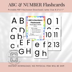 the abc and numeral flash cards are shown with numbers on them to spell out their letters