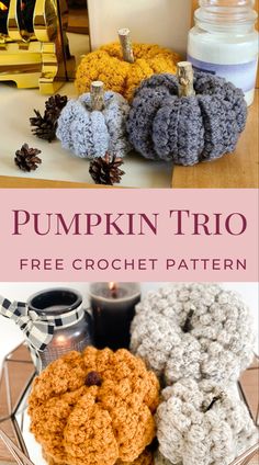 pumpkin trio crochet pattern with text overlay