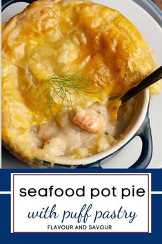 seafood pot pie with puff pastry on a plate