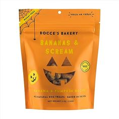 a bag of banana and pumpkin treats on a white background