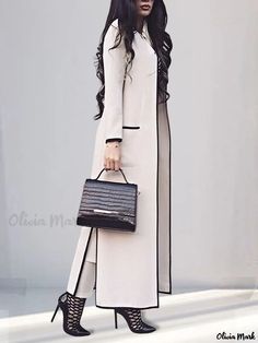 Olivia Mark - Classic Long Sleeve Overcoat with Relaxed Fit Hijab Stile, Mode Mantel, Iranian Women Fashion, Mode Abaya, Modesty Fashion, Moda Vintage, Abayas Fashion, Abaya Fashion, Looks Chic