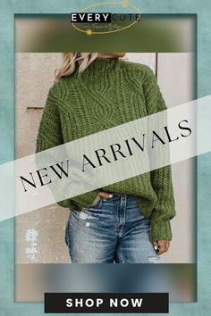 Turtleneck Twist Knit Top Pullover Stretch Acrylic Crew Neck Top, Green Knitted Fall Tops, Green Long Sleeve Knit Top For Fall, Soft Knit Green Sweater For Fall, Trendy Cable Knit Crew Neck Sweater, Green Knit Top For Fall, Green Cozy Knit Tops, Green Soft Knit Top For Fall, Cozy Green Knit Top