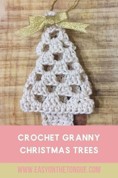 crochet granny christmas tree ornament with text overlay