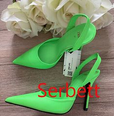 Neon Green Heels, Green Heels, Zara New, Green Brands, Goat Leather, Trendy Shoes, Zara Black, Heel Shoes, Neon Green