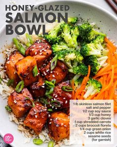 a bowl filled with rice, broccoli and carrots next to chopsticks