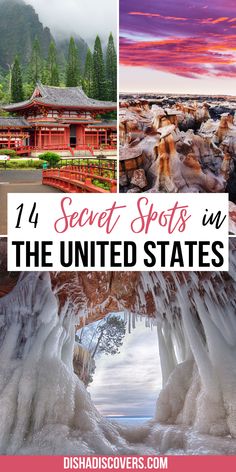 four different pictures with the words secret spots in the united states on top and bottom