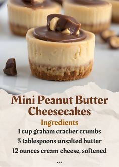 mini peanut butter cheesecakes with chocolate on top