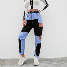 Diy Cargo Pants, Hip Hop Cargo Pants, Funky Pants, Blue Cargo Pants, Unisex Clothes, Mens Fashion Edgy, Hipster Outfits, Streetwear Summer