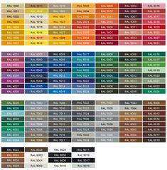 the color chart for each element in this project is shown with different colors and numbers