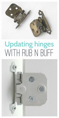 an image of two metal hinges with rub n buffe on the bottom