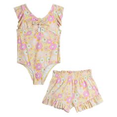 Transform your girl's swimwear collection with the Jessica Simpson Girls' One Piece Bathing Suit, High Waisted Shorts, and Straw Sun Hat Swimsuit Set. This adorable ensemble marries style and function, featuring a one-piece monokini adorned with playful prints and charming details. Color: Multicolor.  Gender: female.  Age Group: kids. Ruffle Bathing Suit, Straw Sun Hat, Bath Girls, One Piece Bathing Suit, Swimwear Sets, Swimsuit Set, Kids Outfits Girls, Swimwear Girls