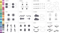 an image of different types of shapes and sizes in the form of clouds, sun, stars