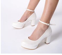 Hi ladies, You can dance comfortably with white short heel shoes. Perfect comfort for your wedding dress. Heel height: 7cm Short White Heels Wedding, Short Wedding Heels, White Heels Short, Short White Heels, White Short Heels, Confirmation Shoes, White Heels Aesthetic, Short High Heels, Grad Shoes