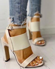 Open Toe Elastic Strap Heeled Sandals Dress Ootd, Instagram Shopping, Model Shoes, High Heel Dress, Toe Post Sandals, Heels Classy, Buckled Heels, Buckle Shoes, Follow Instagram