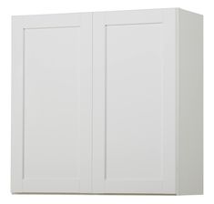 a white cabinet with two doors is shown