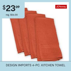 three orange kitchen towels are on sale for $ 23 99