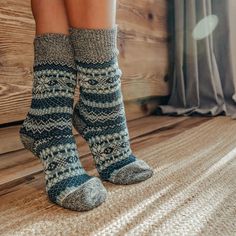 Teal - Asenka - Merino Wool Scandinavian Nordic Socks Nordic Socks, Women Socks Fashion, Job Clothes, Scandinavian Pattern, Socks Gift, Snowflake Design, Cozy Socks, Gifts For My Wife, Wool Socks