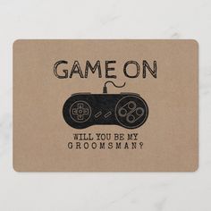 a brown door mat with a game on design in black ink that says, will you be my groomsman?