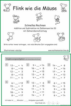 two worksheets for addition and subtraction in german with pictures on them