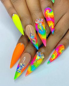 Like what you see? Follow me for more: @uhairofficial #stilettonail Jewel Nails, Rainbow Nail, Nail Academy, Pretty Rainbow, Tie Dye Nails, Colorful Nail, Colorful Nails, Pointed Nails, Stiletto Nails Designs