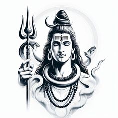 the hindu god is depicted in this black and white drawing