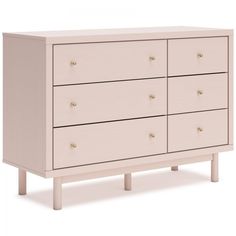 a white dresser with four drawers and two handles on the bottom, in front of a white background