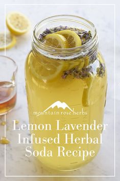 lemon lavender infused herb soda recipe in a mason jar