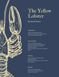 the yellow lobster seafood party menu