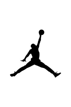 the silhouette of a basketball player is shown in black and white, as if he was jumping to dunk