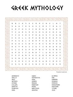 the greek mythology word search is shown