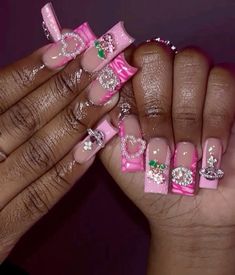 Pink Dramatic Nails, Pink Graduation Nails, Nail Ideas Medium Length, Junk Nails Bling, Back To School Nails Acrylic, Long Acrylic Nail Designs