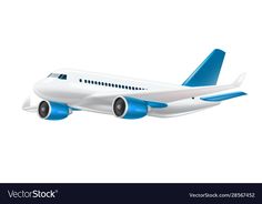 an airplane is flying in the sky on a white background with blue trimmings