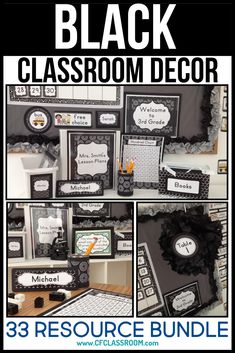 black and white classroom decor is featured in this poster