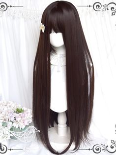 Transform your look effortlessly with our stunning 85cm long straight synthetic wig. Featuring a rich black-brown hue, this wig offers a natural and sophisticated appearance that complements any style. Made from high-quality synthetic fibers, it is soft to the touch and mimics real hair with a natural shine.  Perfect for everyday wear, cosplay, parties, or special occasions, this wig is easy to style and maintain. Simply put it on and instantly elevate your appearance with this chic and fashiona Pastel Jewelry, Kpop Hair, Kawaii Hairstyles, Brown Wig, Real Hair, Short Hair Styles Easy, Short Wigs, Synthetic Wig