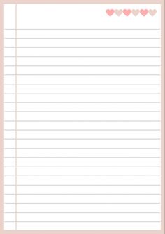 a pink lined paper with hearts on the top and two lines in the middle that says,