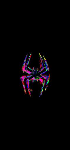 an abstract image of a spider in the middle of a black background with bright colors