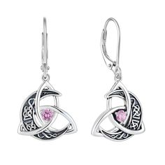 PRICES MAY VARY. Raymard Designs - Unique Celtic moon earrings can highlight your appearance, grasp everyone's eyes in the crowd. High Quality Materials - Made of 925 sterling silver and 3A created pink tourmaline, 18k white gold plated, long time color retention, lead and nickel free, hypoallergenic. Irish trinity knot Earrings Size - high 1.26"(32mm); set with 2 pieces 3mm round-brilliant-cut 3A created pink tourmaline. Perfect Gift - Come with a gift box, Perfect for any gift giving on a Birt Celtic Moon, Trinity Knot, Irish Celtic, Knot Earrings, Leverback Earrings, Celtic Jewelry, Moon Earrings, Celtic Knot, Pink Tourmaline