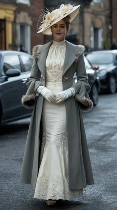 Relive the opulence of the Edwardian era with high-neck, floor-length gowns featuring intricate lace details. This era's fashion showcases the perfect blend of sophistication and grandeur. Edwardian Inspired Dress, 1912 Womens Fashion, Fashion 1900 Women, Edwardian Women's Fashion, 1925 Fashion Women, Early Edwardian Fashion, Victorian Era Costume, Victorian Era Fashion Woman, Early 1900s Fashion Poor