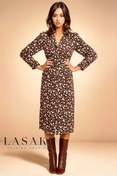 Lasaky - Floral Print Long Sleeve Button Up French Shirt Midi Dress French Style Dresses, Effortless Chic Outfits, French Dresses, Shirt Midi Dress, Vintage Shirt Dress, Dresses To Wear, Midi Shirt Dress, Mid Length Dresses, Long Sleeve Midi Dress