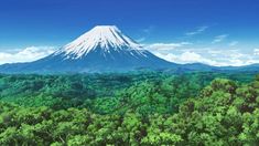 an image of a mountain with trees in the foreground and clouds in the background