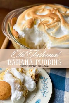 an old fashioned banana pudding on a plate