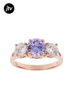 Bella Luce �� lavender and white diamond simulants 3.73ctw round, Eterno��� 18k rose gold over sterling silver ring. Measures approximately 0.75"L x 0.25"W and is not sizeable. The diamond equivalent weight is 2.20ctw. Lavender Engagement Ring, Diamond Simulant, Purple And White, 18k Rose Gold, White Diamond, Sterling Silver Ring, Silver Ring, Sterling Silver Rings, Cubic Zirconia