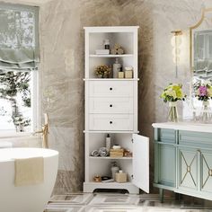 a bathroom with a sink, toilet and bathtub next to a window in it