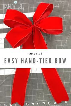 a red bow with the words easy hand - tied bow on it