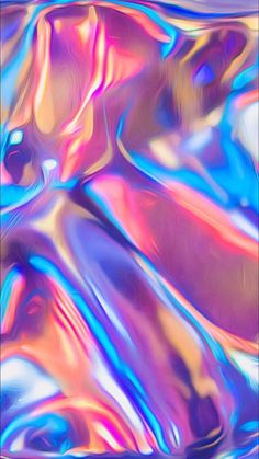 an abstract painting with blue, pink and yellow colors on it's surface is shown