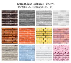 twelve brick wall patterns with different colors