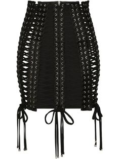 Find DOLCE & GABBANA Eyelet-embellished Miniskirt on Editorialist. black cotton-silk blend eyelet embellishment silver-tone hardware lace-up detailing front zip fastening Corset Styles, Dolce E Gabbana, Airport Fashion, Eyelet Lace, Fitted Skirt, Edgy Outfits, Silk Crepe, Dark Fashion, Casual Clothes