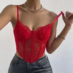 Lace Corset Top, Boned Corsets, Red Corset, Corset Crop Top, Lace Neckline, Cropped Tops, Bustiers