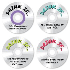 four dvds with the words drink it, drive it and drinking game written on them