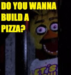 a cartoon character with the words do you wanna to build a pizza?